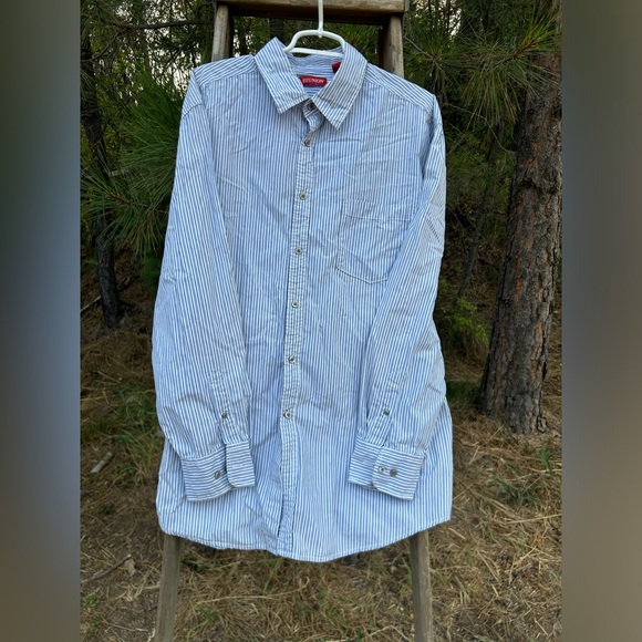 Reunion XXL cotton blue pinstripe button down shirt - Picture 5 of 6